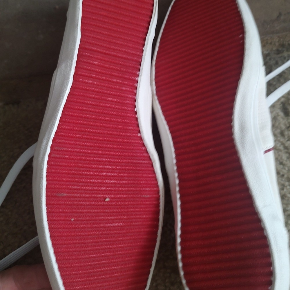 Aldo Mens White Low‎ Top Sneakers Red Accents Plaid Lining Moc Toe Shoes
